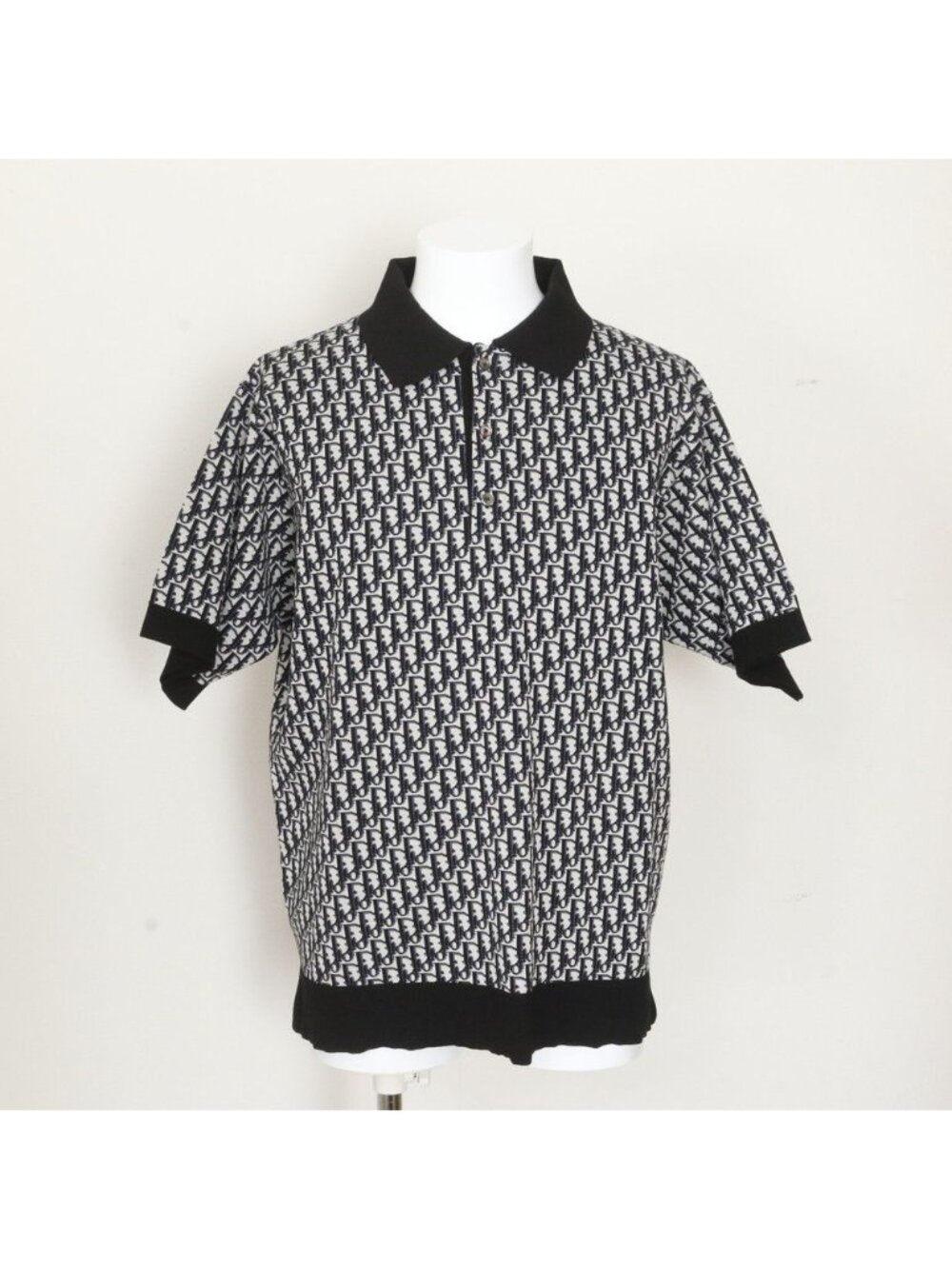 Dior Oblique Short Sleeve Knit Polo Shirt Top Black L